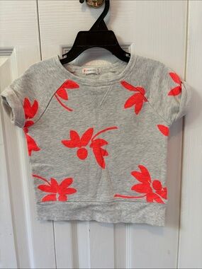 Crewcuts Heather Gray Short-Sleeve Sweatshirt with Neon Coral Floral Print